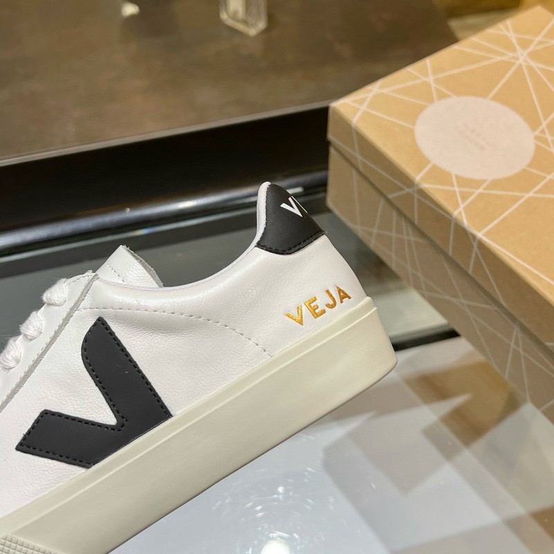2025 Unisex VEJA White Black Leather Canvas Low Top Vulcanized Sneakers MJ00240