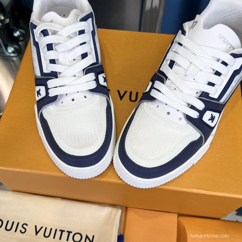 2025 Unisex Louis Vuitton White Navy Leather Sneakers