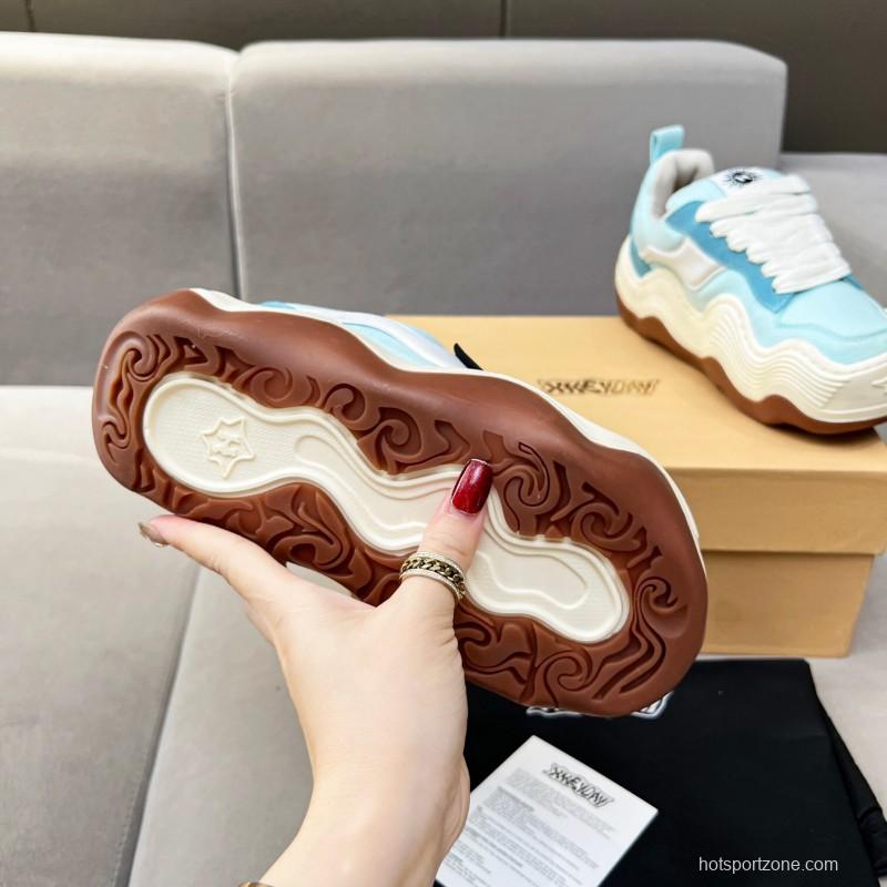 2025 Unisex HEYDAY Blue White Canvas Leather Wave Sneakers KFY00260