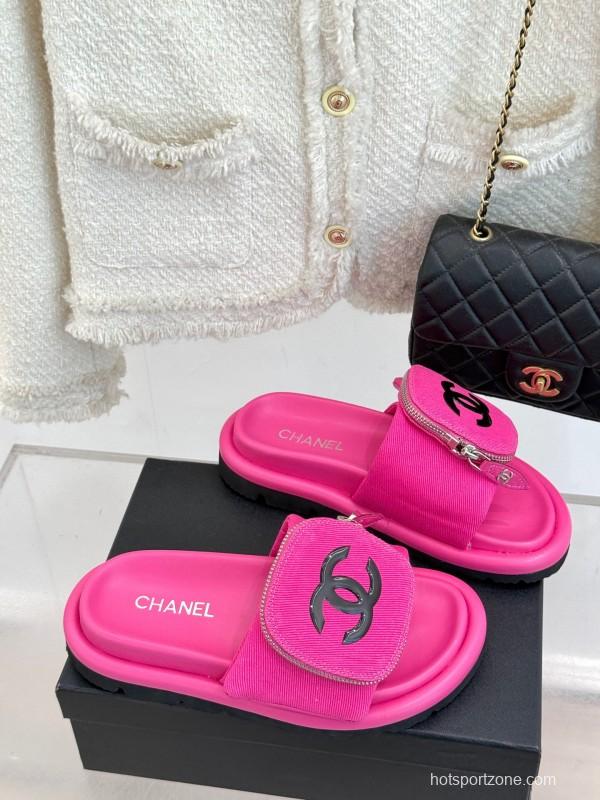 2025 Slippers Chanel Pink Fabric Slippers