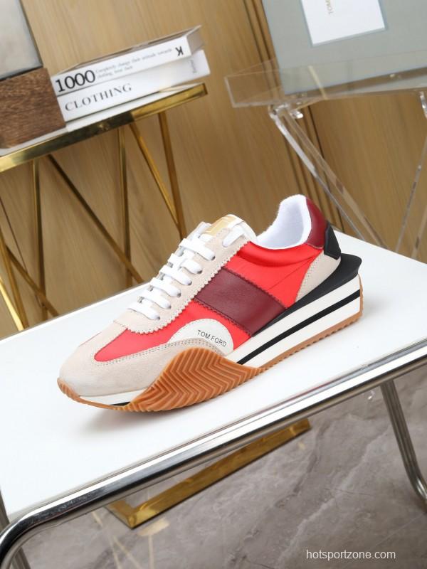 2025 Unisex TOM FORD Red Burgundy White Suede Leather Sneakers LY00360(F)/LY00370(M)