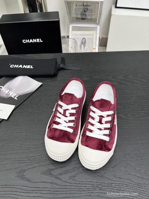 2025 Women Chanel Burgundy Canvas Sneakers LY00231