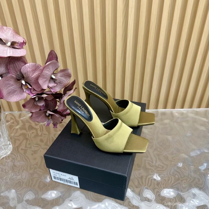 2025 Women Yves Saint Laurent Beige Satin Heeled Sandals