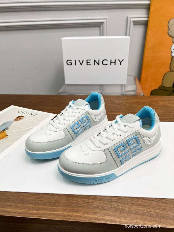 2024 Unisex Givenchy White Light Blue Silk Calf Leather Low Top Sneakers MJ00380