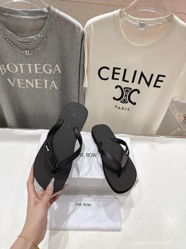 2025 Unisex The Row Black Rubber Flip Flop Minimalist Design Casual Beach Sandals KFY00160