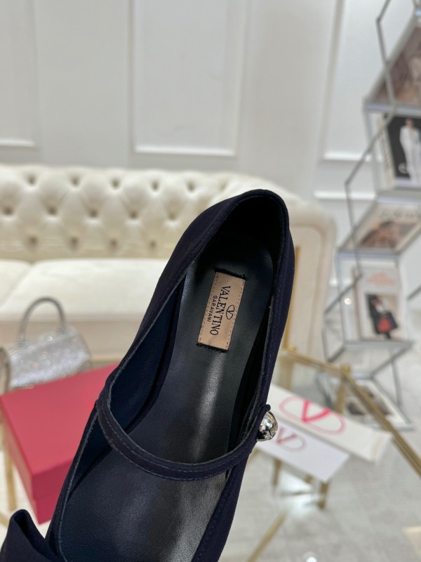 2025 Women Valentino Black Fabric Mary Jane Bow LY00300