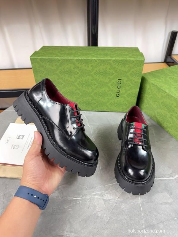 2024 Women Gucci Black Leather Oxford Shoes MJ00320