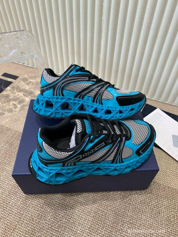 2024 Unisex Dior Blue Black Leather Mesh Sneakers