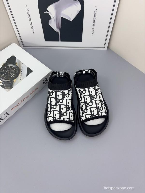 2025 Kids Dior Black White Fabric Sandals