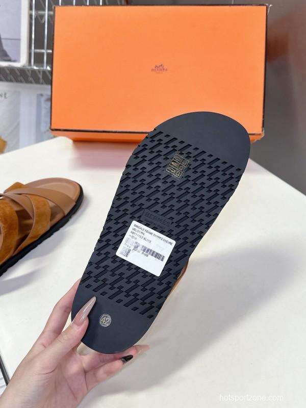 2025 Slippers Hermès Brown Suede Leather Slippers