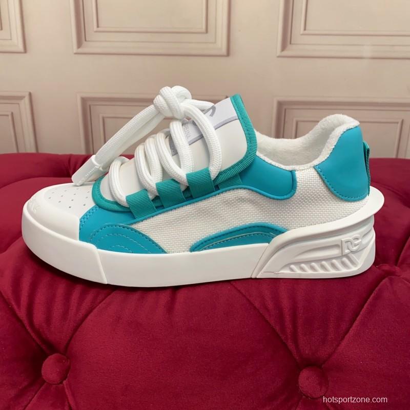 2025 Unisex Dolce & Gabbana White Blue Leather Textile Sneakers