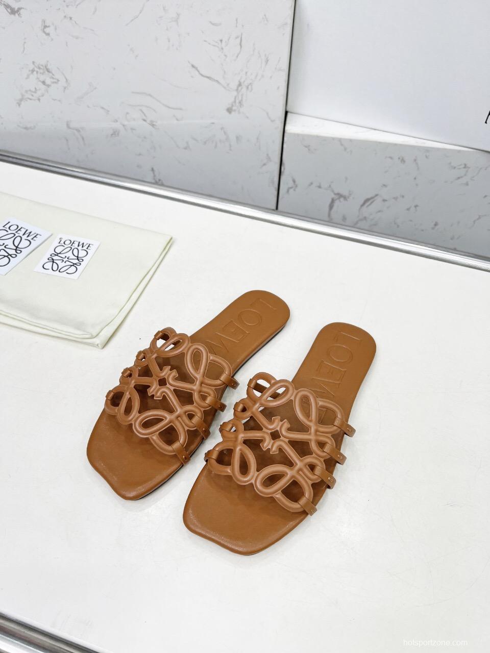 2025 Slippers Loewe Brown Leather Slides LY00190