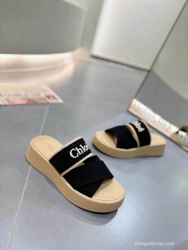 2025 Chloe Black Fabric Slippers LY00240