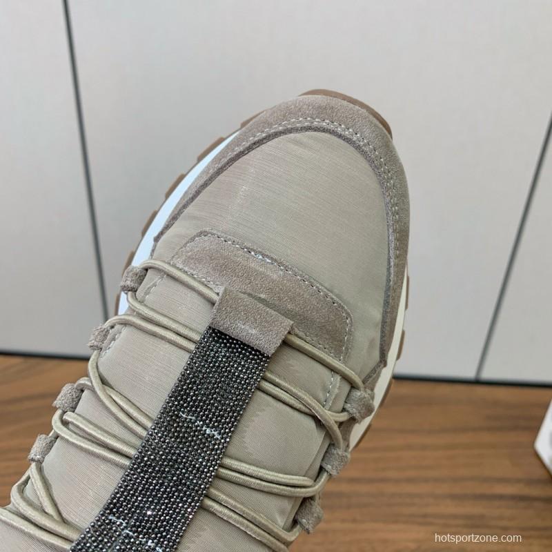 2025 Unisex Brunello Cucinelli Beige Suede Nubuck Leather Sneakers LY