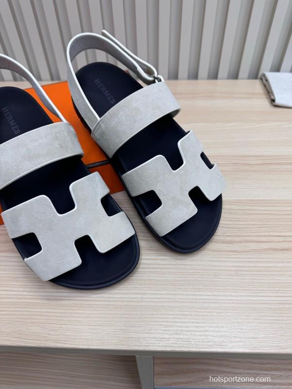 2025 Women Hermès White Leather Slippers