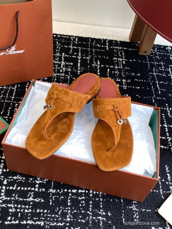 2025 Women Le Parmentier Brown Suede Thong Sandals KFY00280