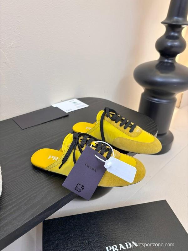 2025 Women Prada Yellow Black Suede Leather Sneakers