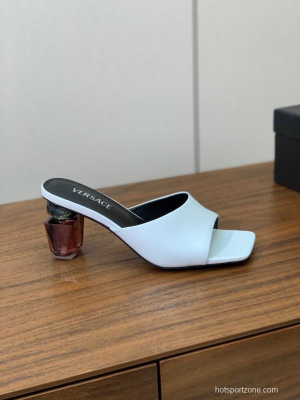 2025 Women VERSACE White Leather Slippers