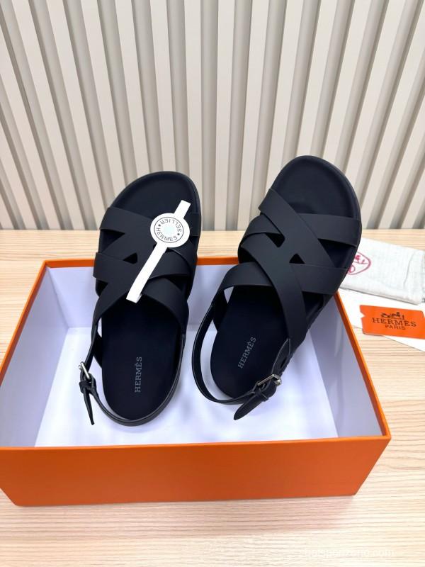 2025 Slippers Hermès Black Leather Sandals