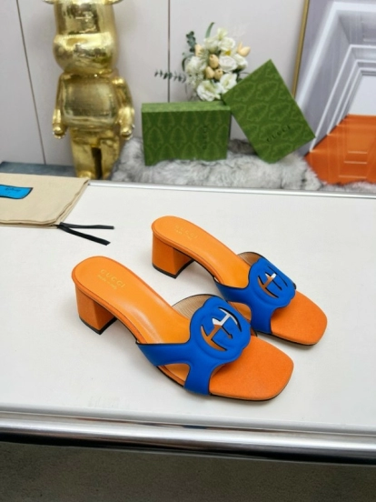2025 Gucci Orange Blue Leather Slippers