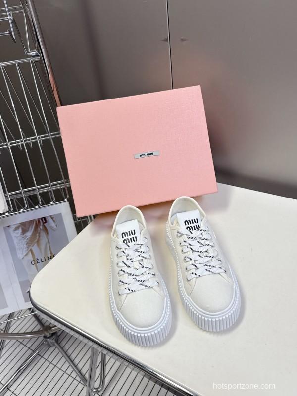 2025 Women Miu Miu White Canvas Sneakers