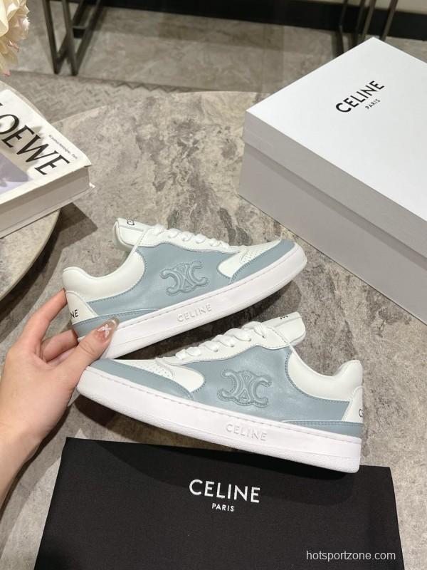 2025 Women Celine White Light Blue Leather Sneakers