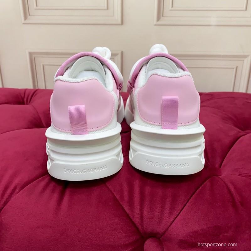 2025 Women Dolce & Gabbana White Pink Leather Mesh Sneakers