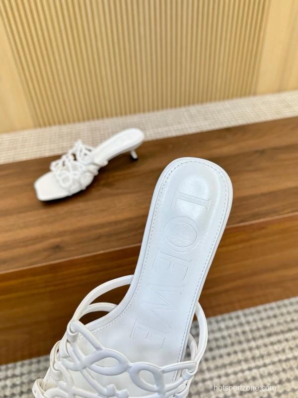 2025 Women Loewe White Leather Sandals