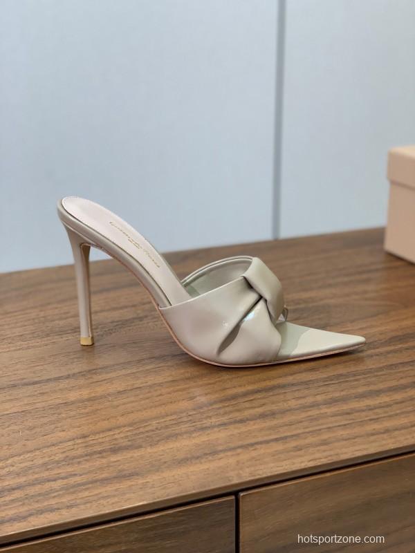 2025 Women Gianvito Rossi Beige Leather Pointed Toe High Heel Mule