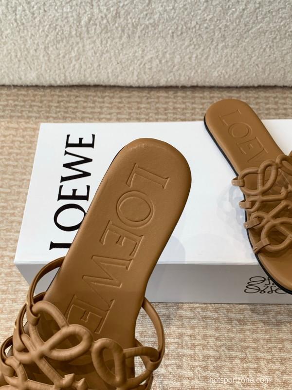 2025 Loewe Brown Leather Slippers KFY00250