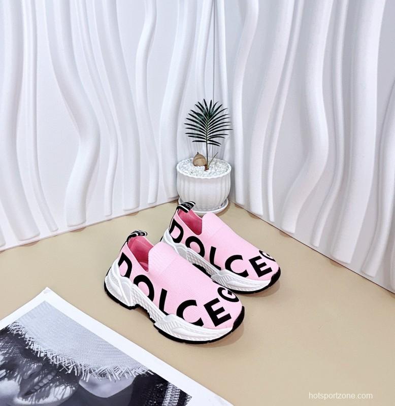 2024 Kids Dolce & Gabbana Pink Black White Fabric Slip-On