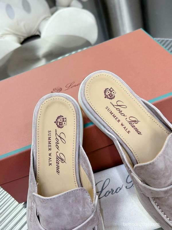 2024 Slippers LP Gray Suede Leather Mule Slippers