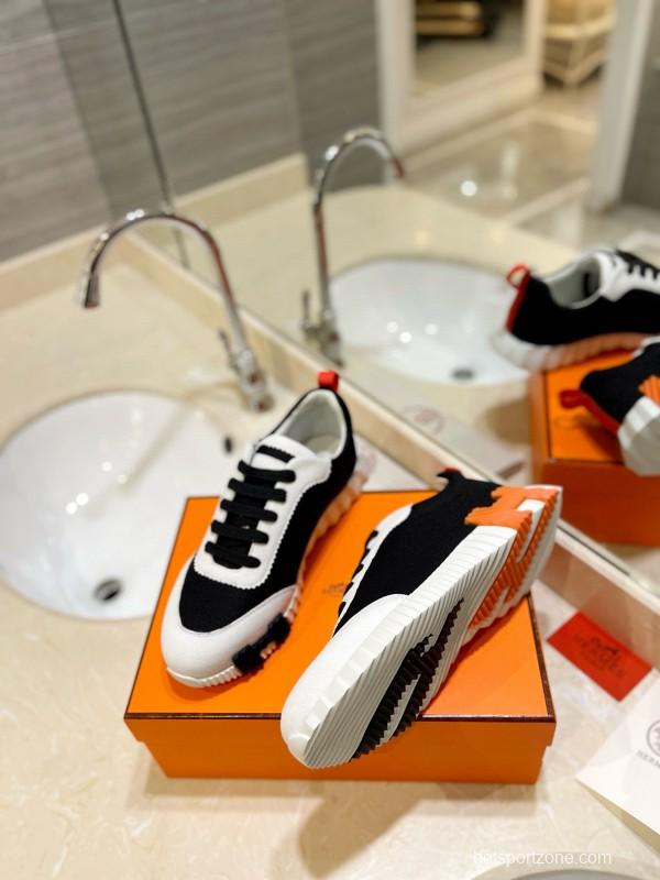 2024 Unisex Hermès black white leather mesh sneakers