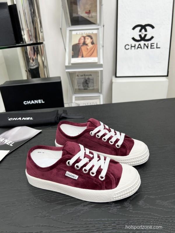 2025 Women Chanel Burgundy Canvas Sneakers LY00231