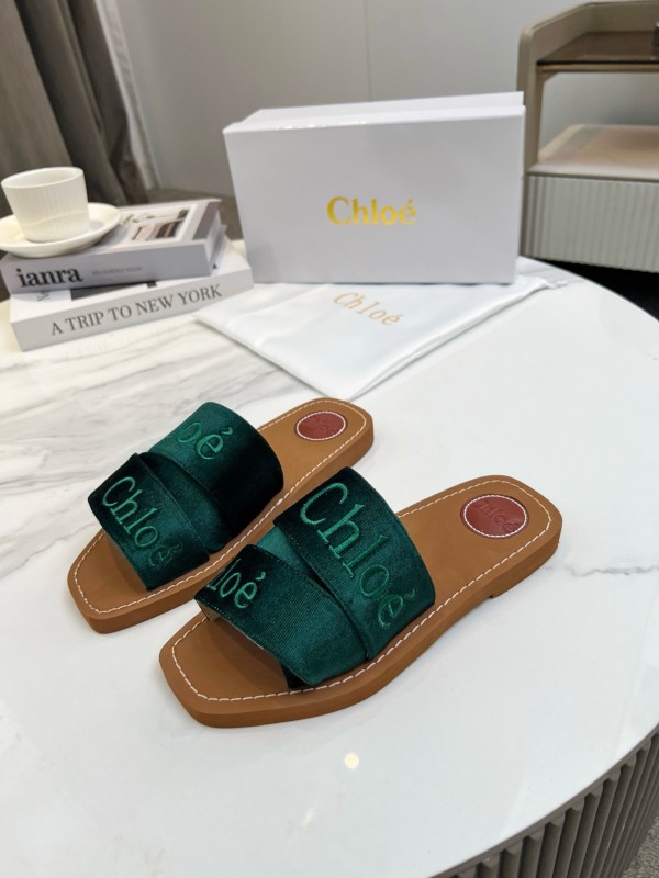 2025 Women Chloé Green Velvet Slippers