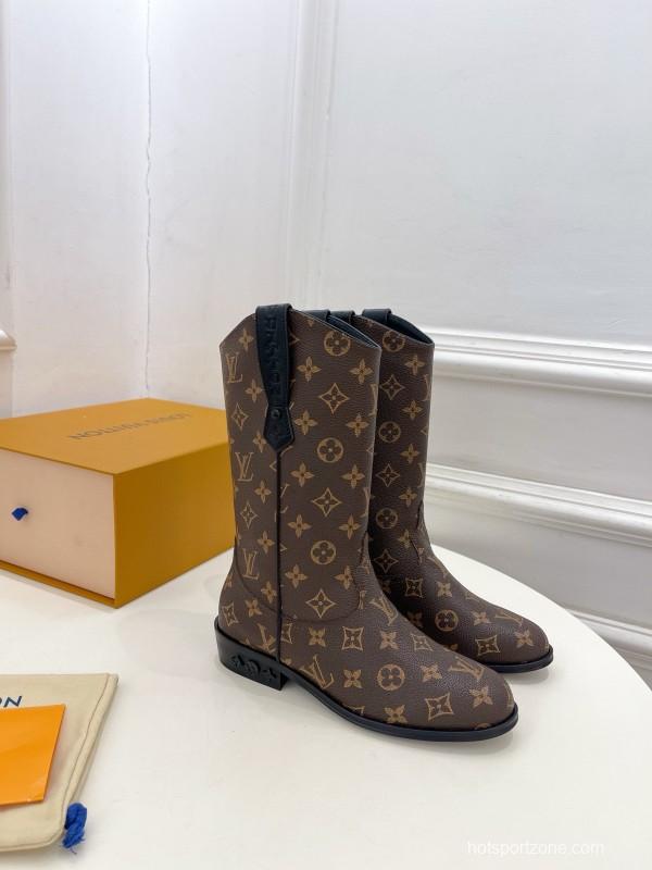 2024 Women Louis Vuitton Brown Monogram Calf Leather Boots MJ00440