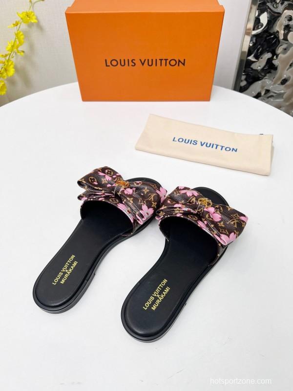 2025 Women Louis Vuitton Brown Pink Leather Slippers LY00190