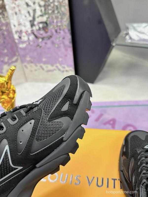 2025 Men Louis Vuitton Black Mesh Leather Sneakers MJ00420