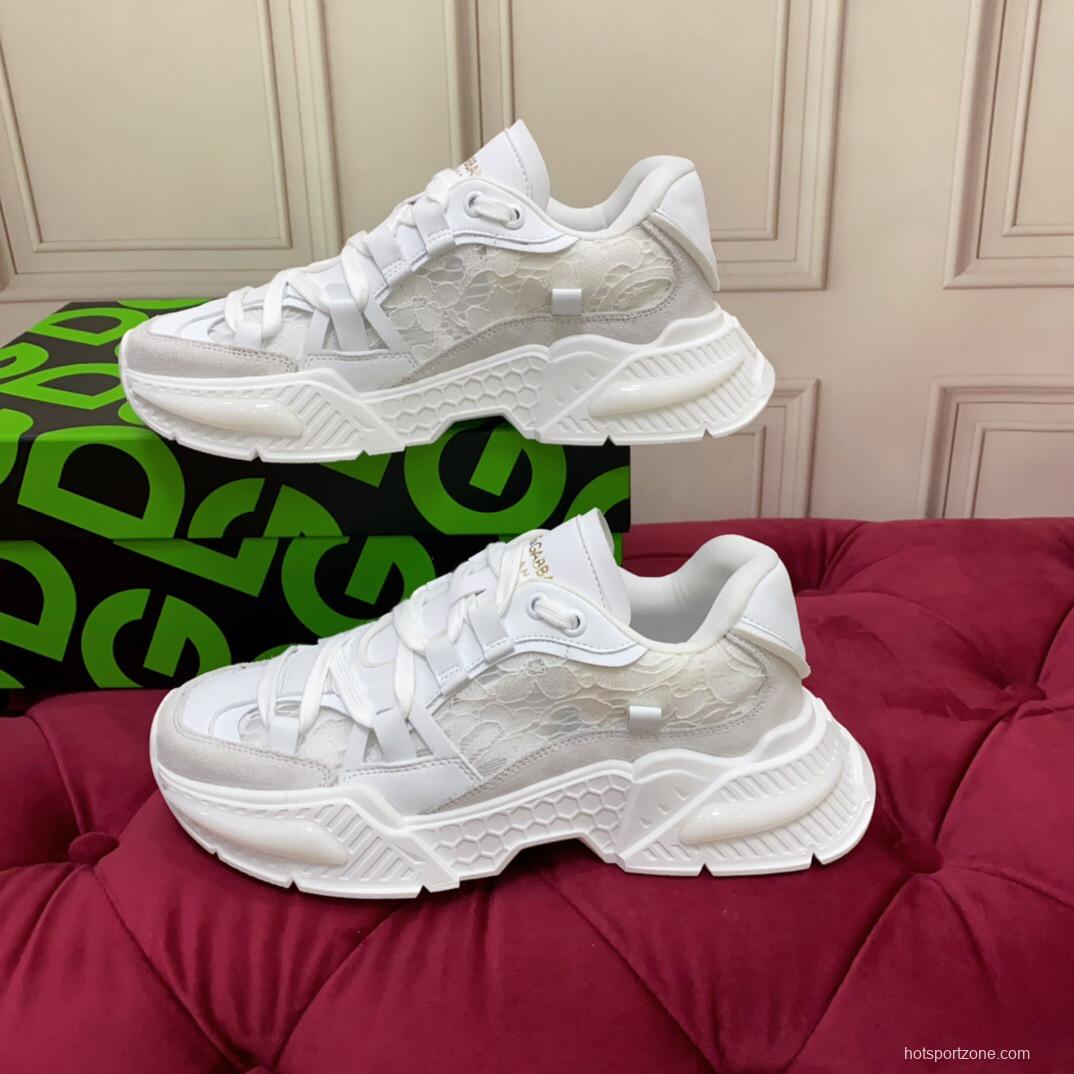 2025 Women Dolce & Gabbana White Mesh Leather Sneakers LY00340