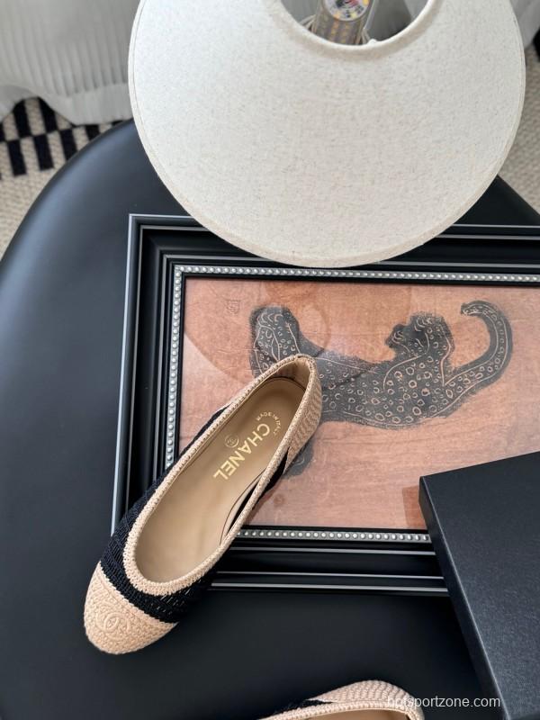 2025 Women Chanel Black Beige Knit Ballet Flats