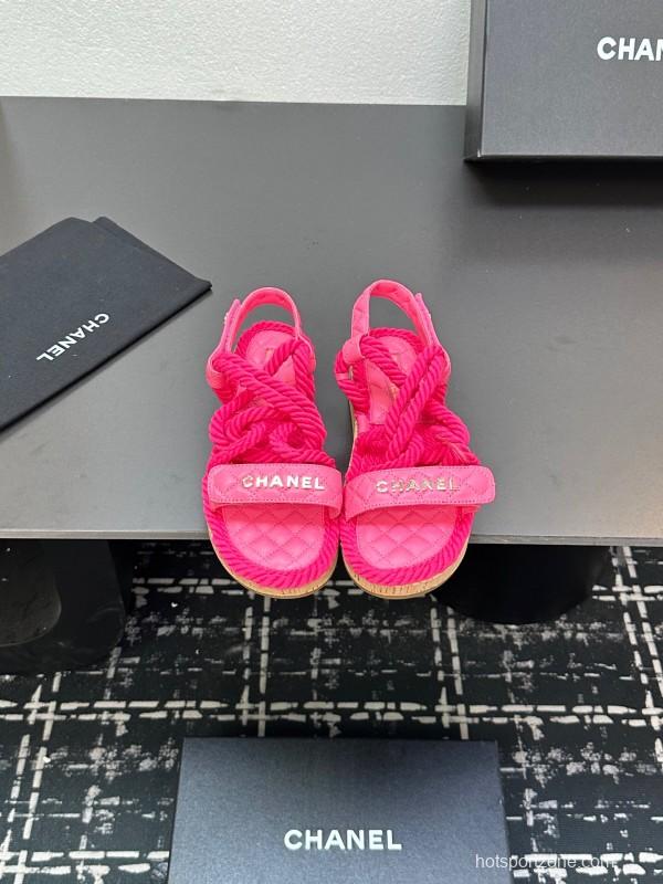2025 Women Chanel Pink Fabric Rope Sandals LY00260