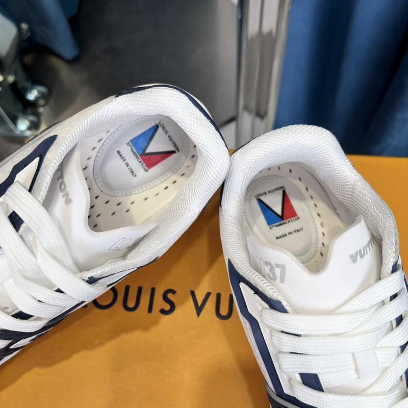 2025 Unisex Louis Vuitton White Navy Leather Sneakers