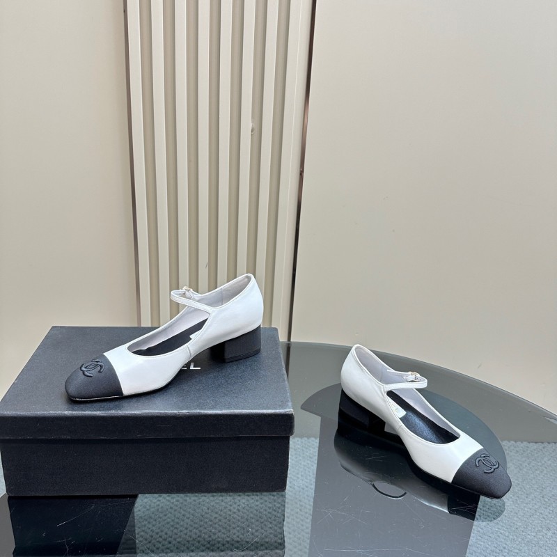 2025 Women Chanel White Black Leather Mary Jane Shoes