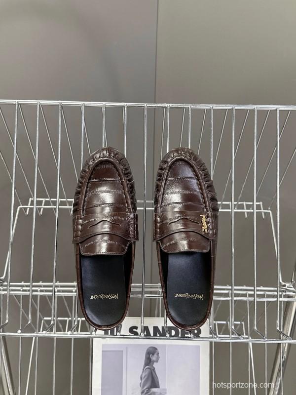 2025 Women Yves Saint Laurent Dark Brown Leather Loafers