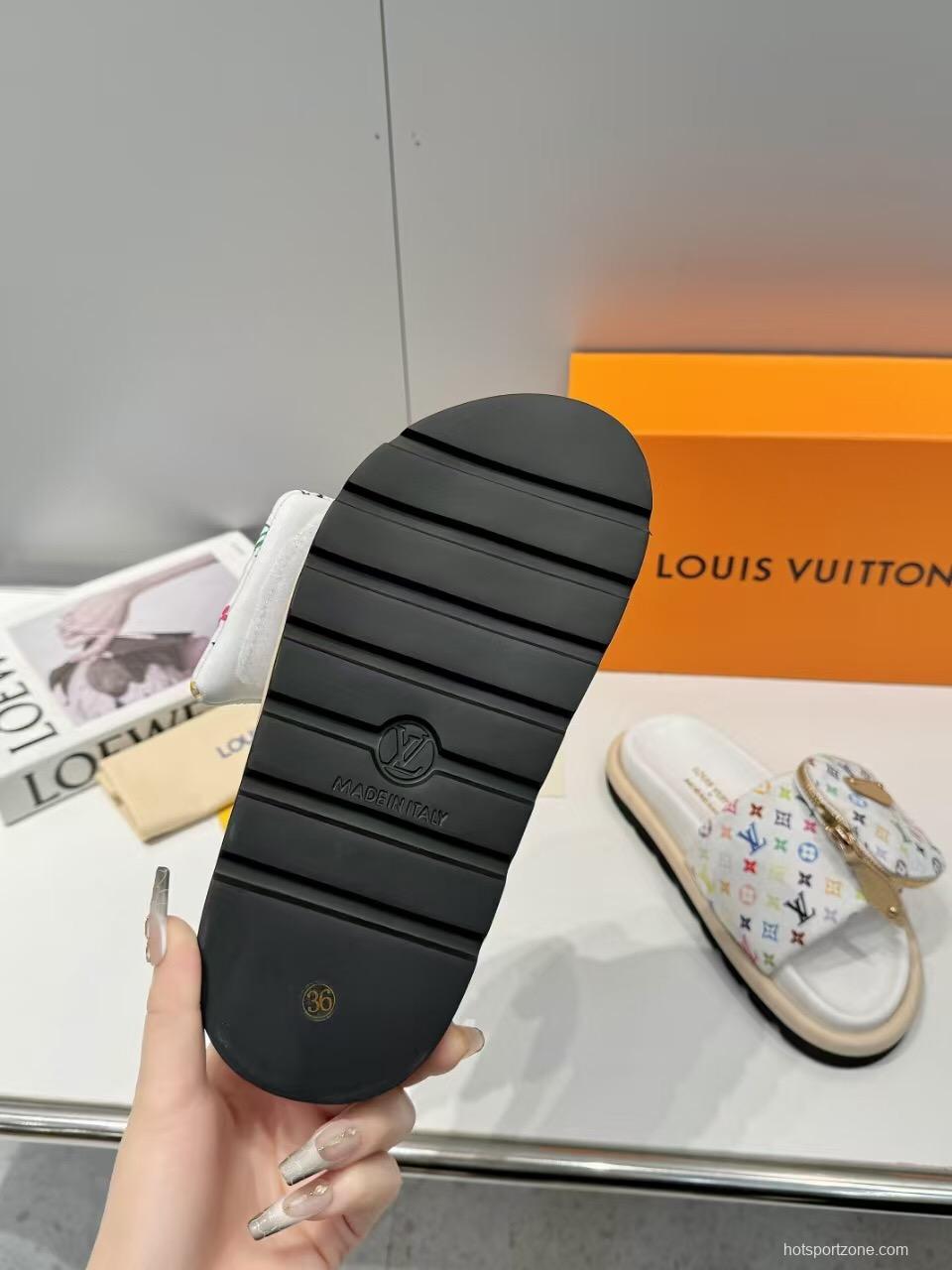 2025 Slippers Louis Vuitton White Multicolor Canvas Slippers