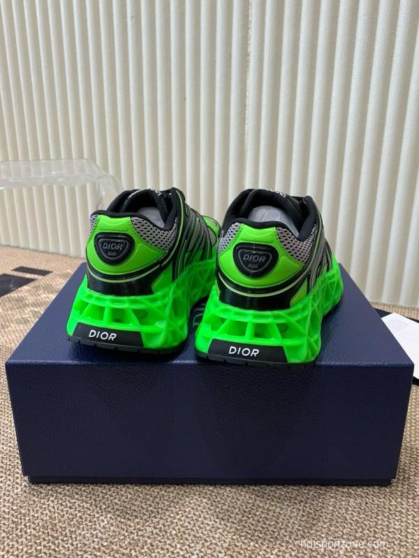 2024 Unisex Dior Green Black Leather Mesh Sneakers MJ00400