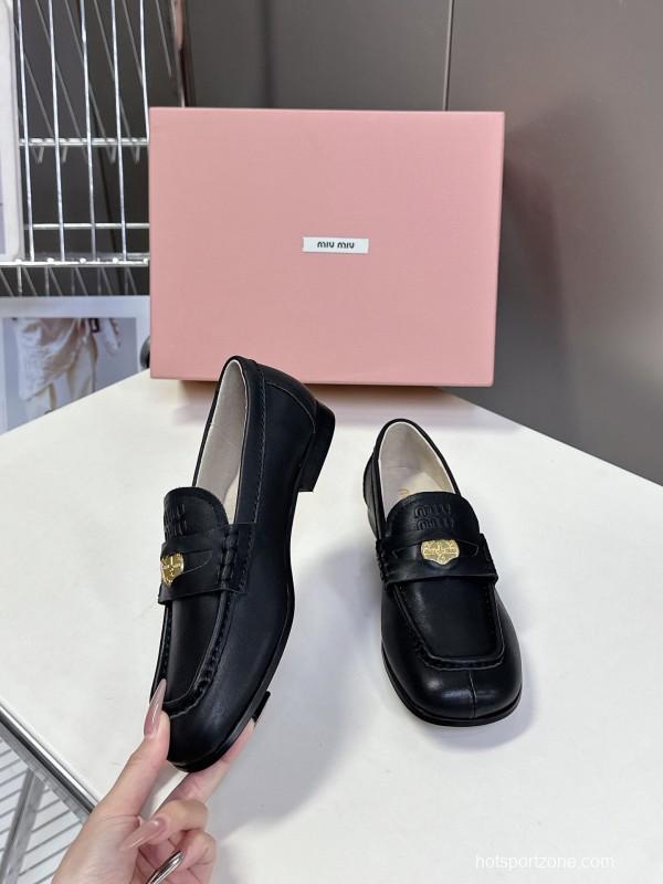2025 Women Miu Miu Black Leather Loafers
