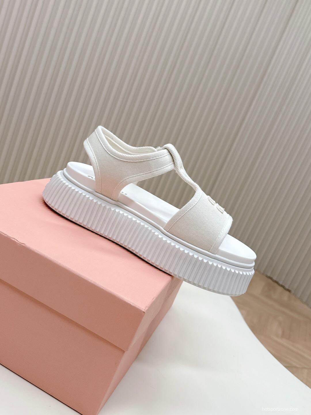2025 Women Miu Miu White Canvas Sandals