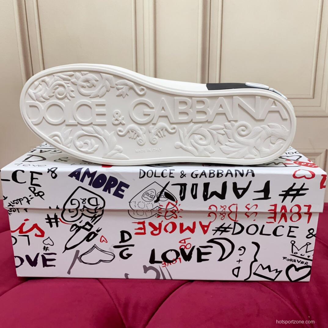 2025 Women Dolce & Gabbana White Black Leather Sneakers LY00340(F)