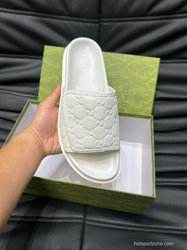 2024 Slippers Gucci White Leather Slippers MJ00200